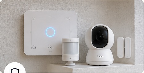 Smart home alarm panel, motion sensor and security camera
